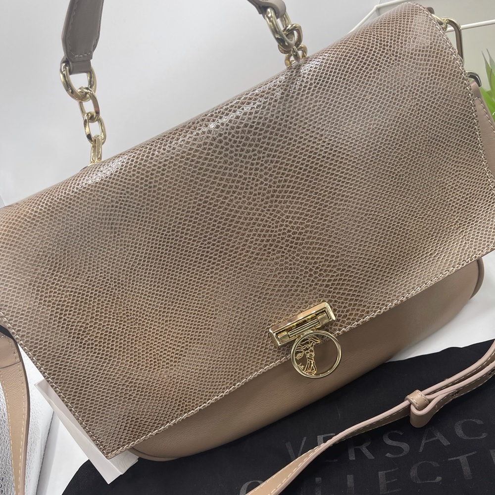 AUTHENTIC VERSACE Snakeskin Textured Beige Leather Bag